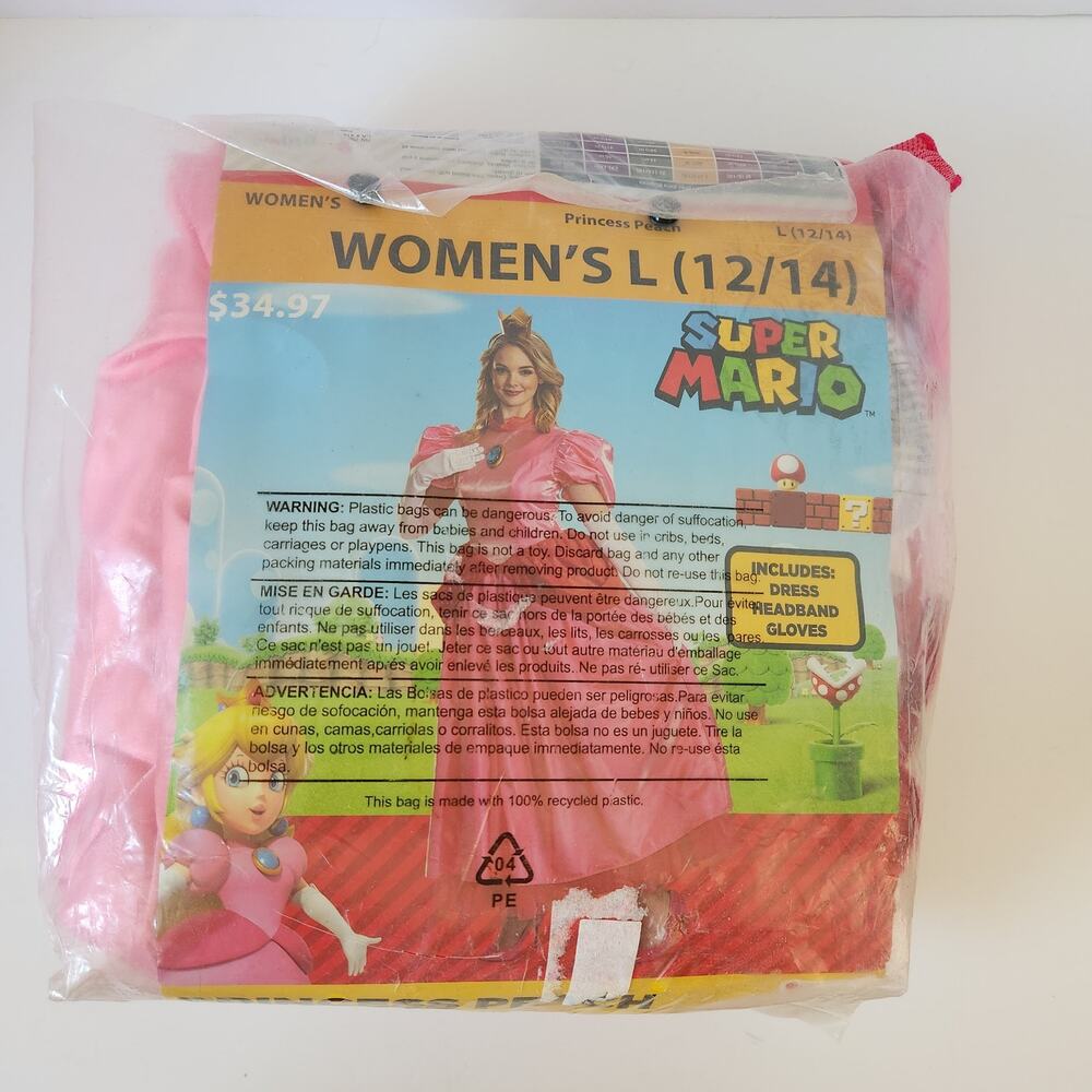New! Womens Disguise Super Mario Princess Peach Adult Costume Halloween L 12/14